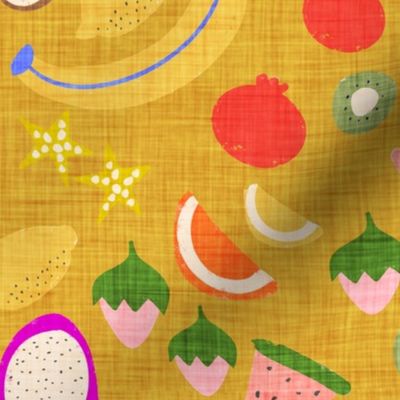 Tropical Fruits Picnic Yellow//Dragon Fruit//Star Fruit//Coconut//Banana