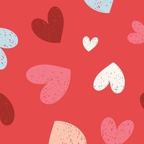 Heartfelt Doodles: Multi On Red Valentine's Day Scribble Hearts Pattern Jumbo