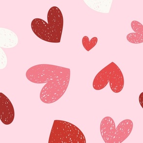 Heartfelt Doodles: Pink Red And Cream Valentine's Day Scribble Hearts Pattern Jumbo