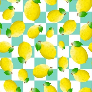 Large Scale Yellow Lemons on Mint and White Checkers