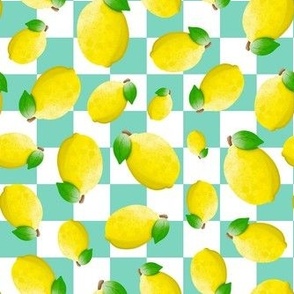 Medium Scale Yellow Lemons on Mint and White Checkers