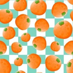 Medium Scale Oranges on Mint and White Checkers