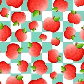 Medium Scale Red Apples on Mint and White Checkers