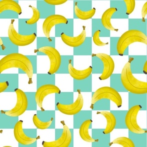 Large Scale Yellow Bananas on Mint and White Checkers