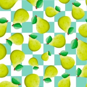 Large Scale Green Pears on Mint and White Checkers