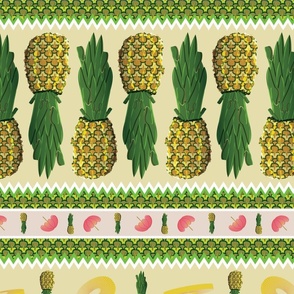 Pineapple Parade, Tropical Fruit, Horizontal Stripe, Umbrella, Pink , Yellow, Green, Multidirectional, Paradise, Vacation, Summer, Citrus— 4800, v11