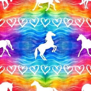 White Horses and Hearts on Rainbow Tie Dye