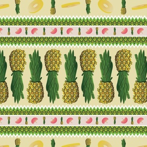 Pineapple Parade—Tropical Fruit, Horizontal Stripe, Umbrella, Pink , Yellow, Green, Multidirectional, Paradise, Vacation, Summer, Citrus— 3600, v11
