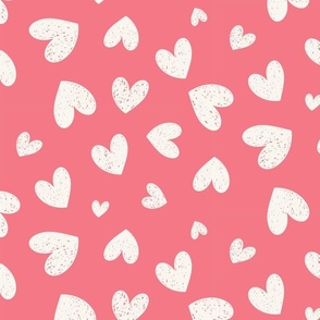 Heartfelt Doodles: Cream On Pink Valentine's Day Scribble Hearts Pattern Large