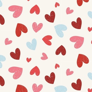 Heartfelt Doodles: Pink Blue And Red On Cream Valentine's Day Scribble Hearts Pattern Large
