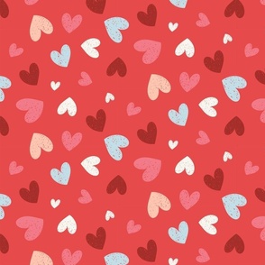 Heartfelt Doodles: Multi On Red Valentine's Day Scribble Hearts Pattern Medium