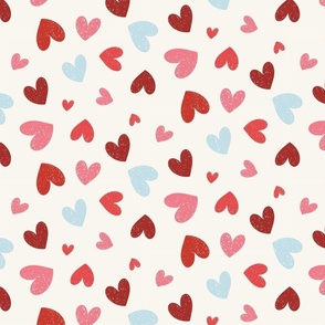 Heartfelt Doodles: Pink Blue And Red On Cream Valentine's Day Scribble Hearts Pattern Medium
