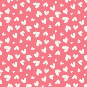 Heartfelt Doodles: Cream On Pink Valentine's Day Scribble Hearts Pattern Small