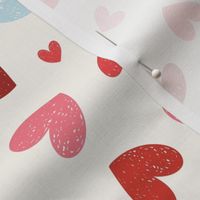 Heartfelt Doodles: Pink Blue And Red On Cream Valentine's Day Scribble Hearts Pattern Small