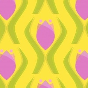 Contemporary pink tulips / bright yellow background