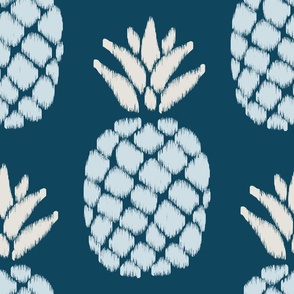 ikat pineapples light blue on lapislazuli | large