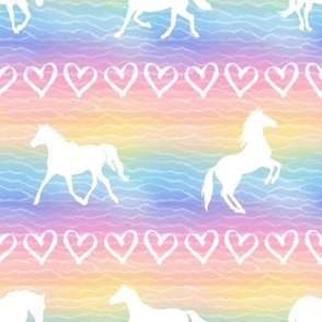 White Horses and Hearts on Pastel Rainbow