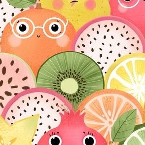 Cute tropical fruits-lemon, orange, pomegranate, pineapple | large