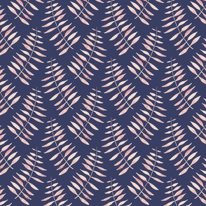 Navy blue and pink block print fern 
