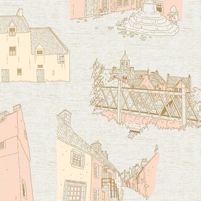 JUMBO - Culross Palace, Scotland - 17th Century Village - Large Scale in Pastel Colors