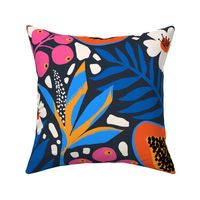 Tropical Papaya Fruit and Palm Leaves Pink And Blue  - XL