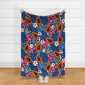 Tropical Papaya Fruit and Palm Leaves Pink And Blue  - XL