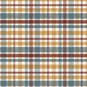 gold, teal, and auburn plaid for autumn or fall Fabric - small scale