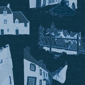 JUMBO - Culross Palace, Scotland - 17th Century Village - Large Scale in Navy Blue