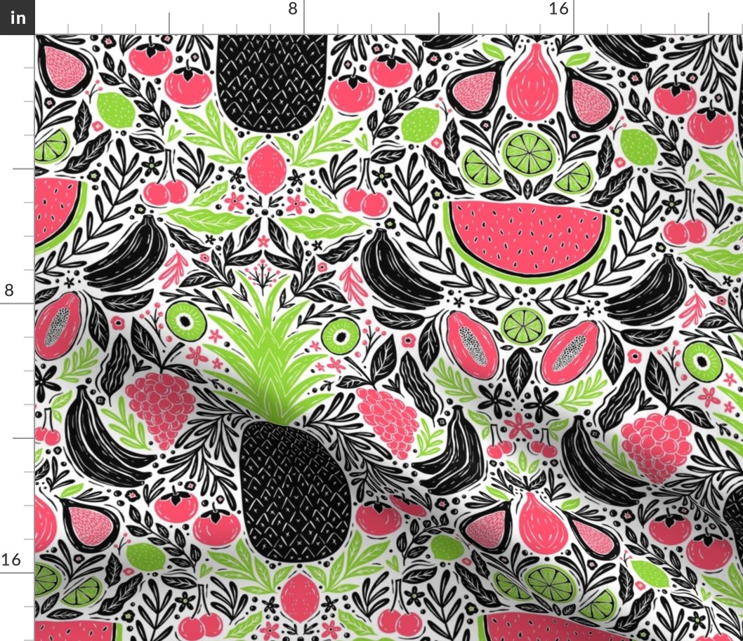Neon Pop Tropical Fruits - pink and green - medium