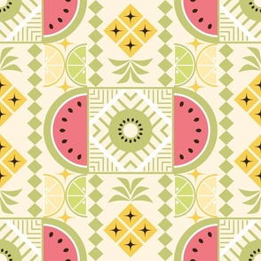 Festive Tropical Fruits / Folk Art / Geometric / Large