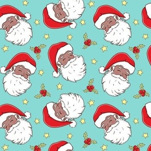  african american black santa heads christmas fabric wb23 turquoise small scale