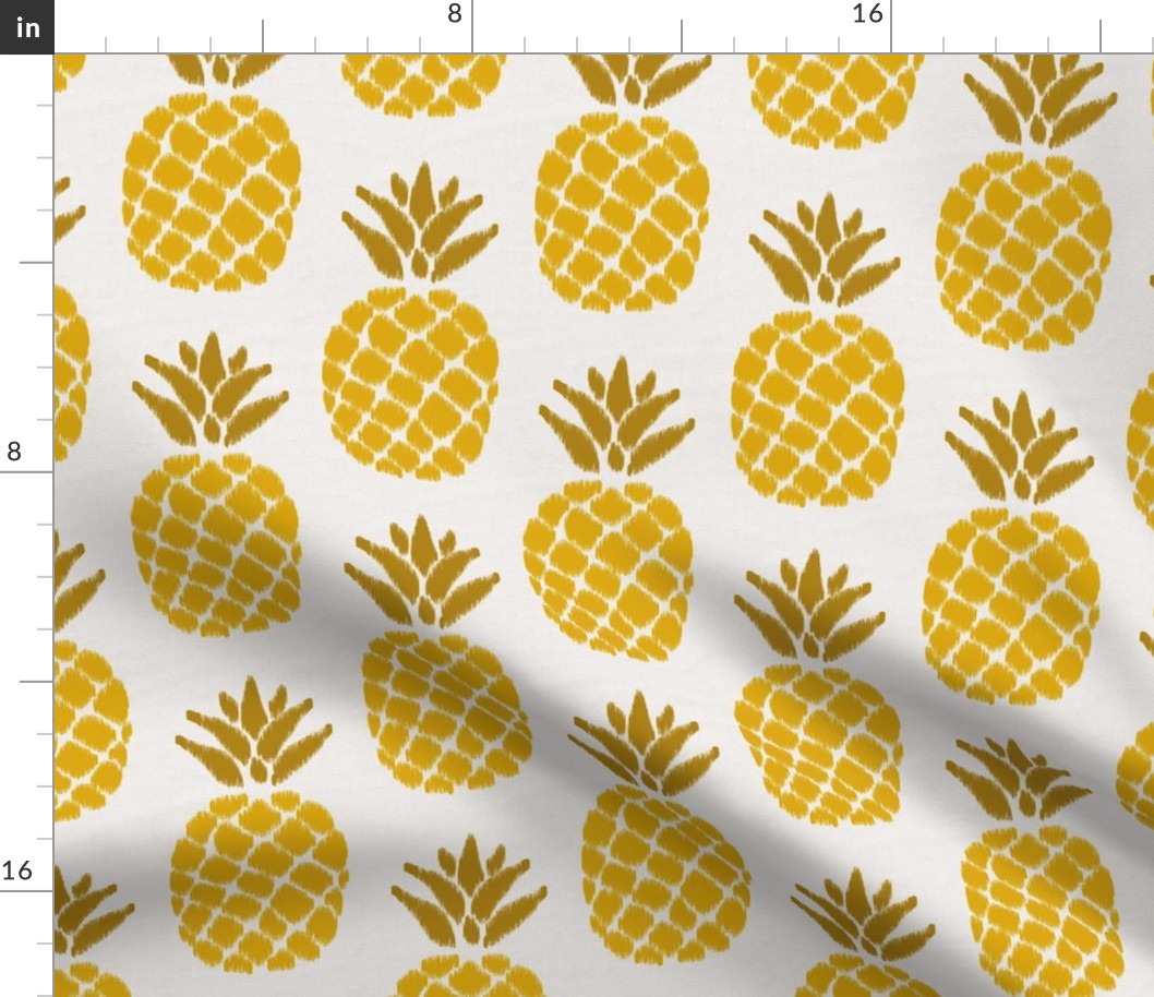 ikat pineapples in marigold on light gray | medium