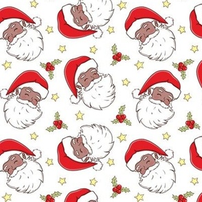  african american black santa heads christmas fabric wb23 white small scale