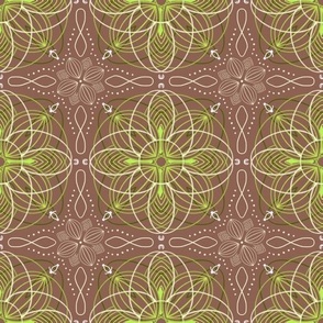 Green and beige lacework on brown