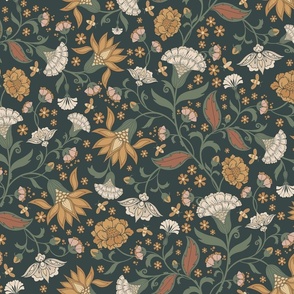 Large Indian Style Climbing Floral on Black for Wallpaper & Home Decor
