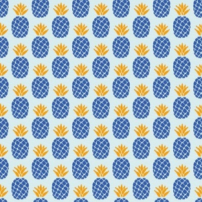 ikat pineapples in cobalt and marigold on light blue | small