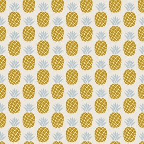 ikat pineapples in vintage gold on light gray | small
