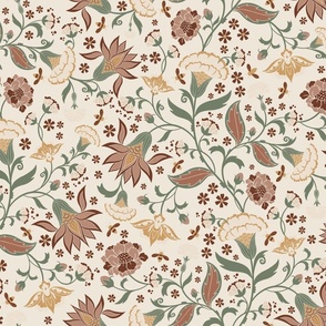 Large Indian Style Climbing Floral on Cream for Wallpaper & Home Decor