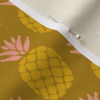 ikat pineapples in melon pink and gold on dark marigold | small