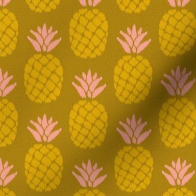 ikat pineapples in melon pink and gold on dark marigold | small