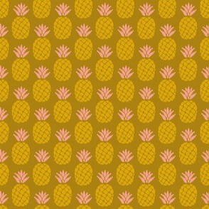 ikat pineapples in melon pink and gold on dark marigold | small