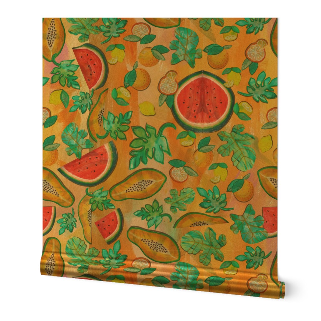 Tropical juicy fruits in orange base 060623