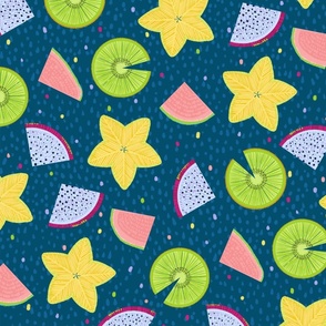 Kiwi, Guava, Star and Dragon Tropical Fruit Medley Toss Peacock Blue - ©Lucinda Wei