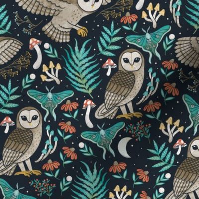 Woodland Owl, Mushroom & Luna Moth Pattern