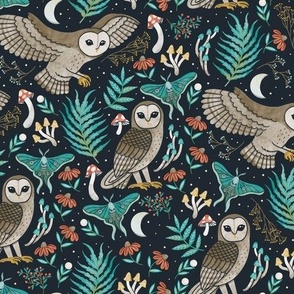 Woodland Owl, Mushroom & Luna Moth Pattern