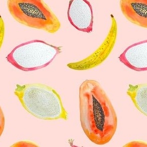 Watercolor Tropical Fruits // Light Peachy Pink