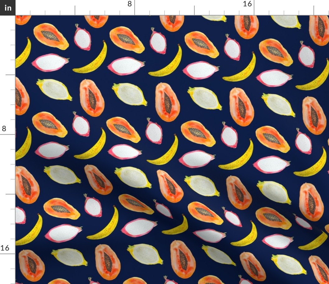 Watercolor Tropical Fruits //  Navy