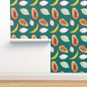 Watercolor Tropical Fruits // Teal