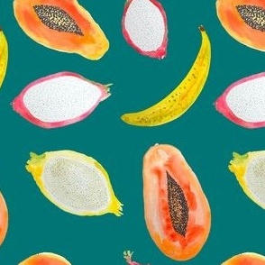 Watercolor Tropical Fruits // Teal