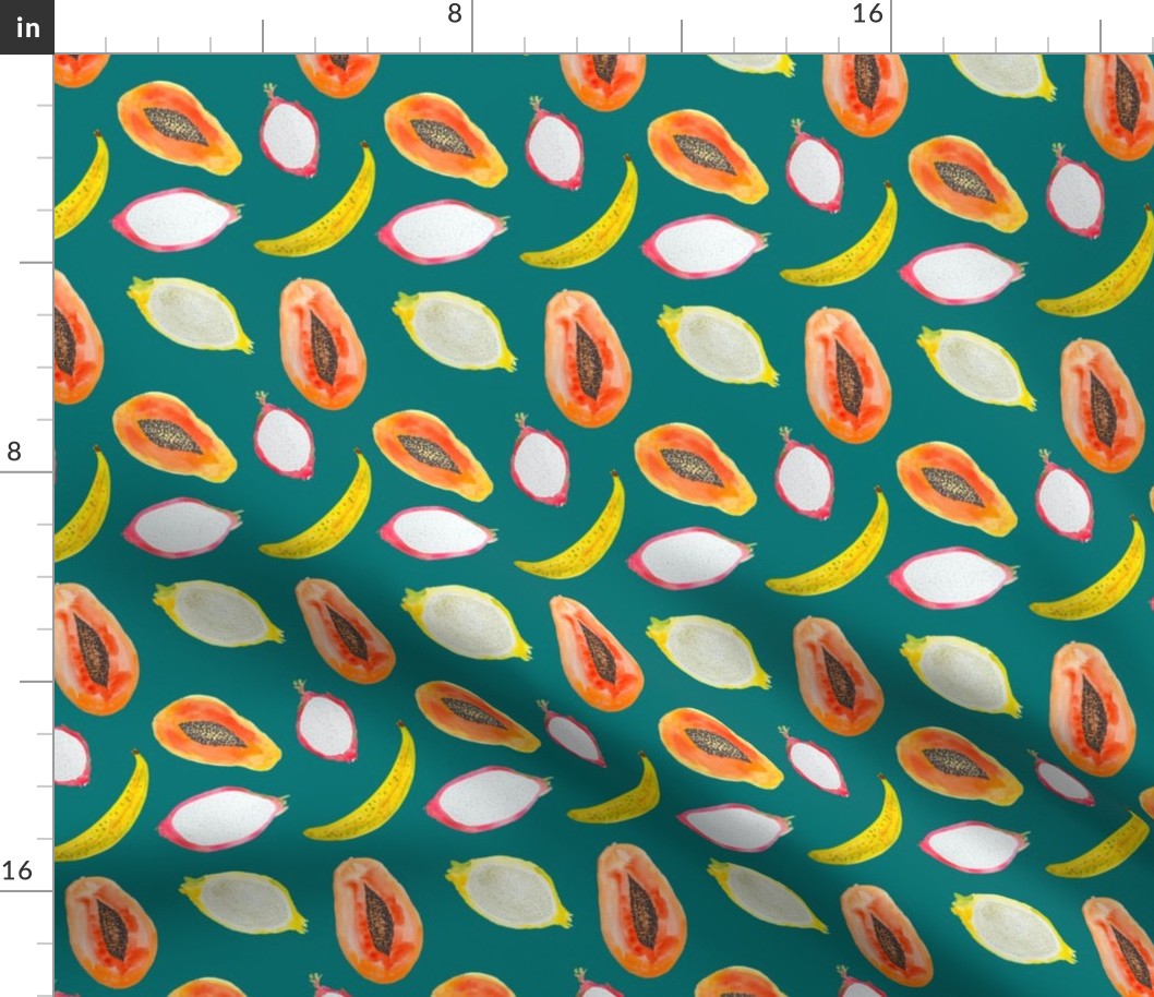 Watercolor Tropical Fruits // Teal